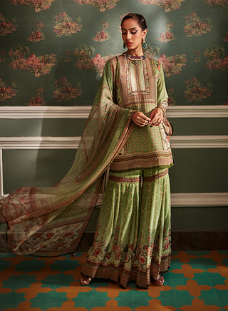 Kalista-Asmaa Olive Green Gharara Set-INDIASPOPUP.COM