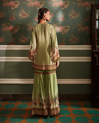 Kalista-Asmaa Olive Green Gharara Set-INDIASPOPUP.COM