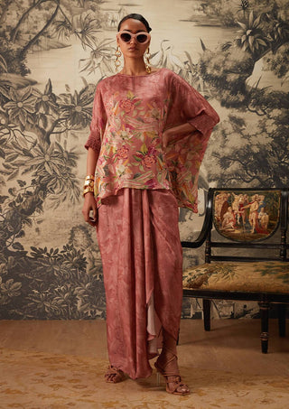 Kalista-Mauve Pink Tunic And Draped Skirt-INDIASPOPUP.COM