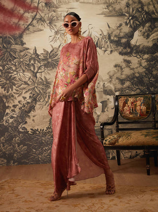 Kalista-Mauve Pink Tunic And Draped Skirt-INDIASPOPUP.COM