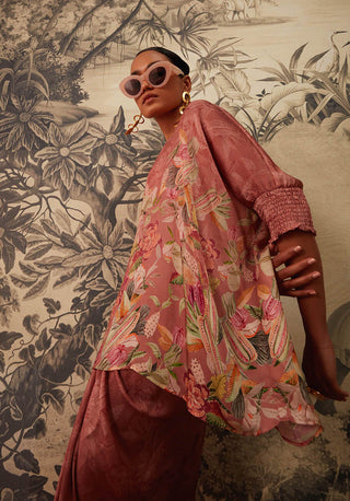 Kalista-Mauve Pink Tunic And Draped Skirt-INDIASPOPUP.COM