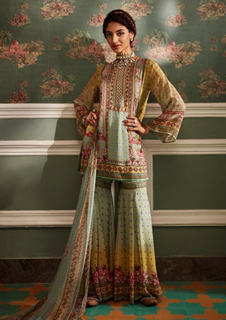 Kalista-Zareen Aqua Yellow Gharara Set-INDIASPOPUP.COM