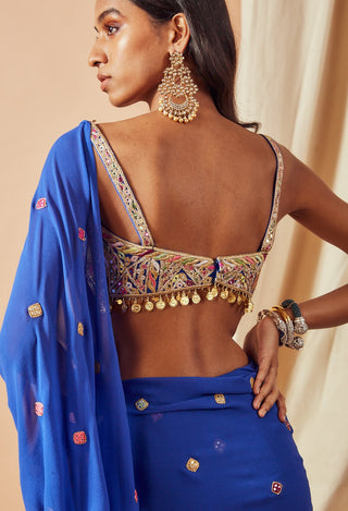 Tamanna Punjabi Kapoor-Royal Blue Ruffle Saree Set-INDIASPOPUP.COM