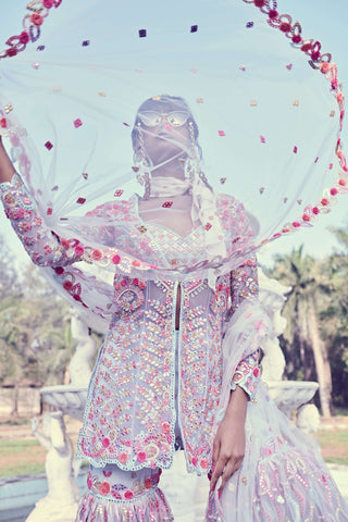 Tamanna Punjabi Kapoor-Blue Embroidered Net Gharara Set-INDIASPOPUP.COM