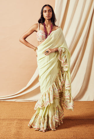 Tamanna Punjabi Kapoor-Green Ruffle Saree Set-INDIASPOPUP.COM