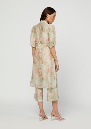 Meadow-Green & Pink Silk Tunic Set-INDIASPOPUP.COM