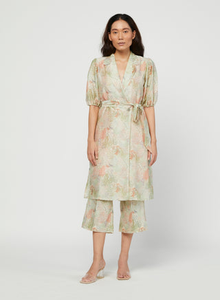 Meadow-Green & Pink Silk Tunic Set-INDIASPOPUP.COM