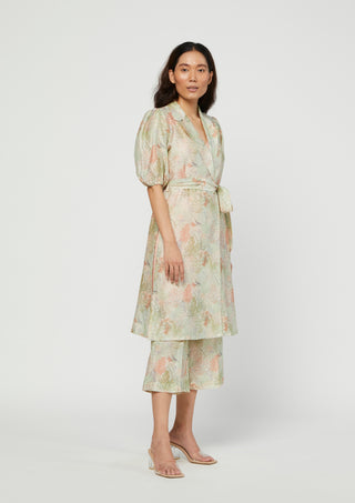 Meadow-Green & Pink Silk Tunic Set-INDIASPOPUP.COM