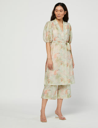 Meadow-Green & Pink Silk Tunic Set-INDIASPOPUP.COM