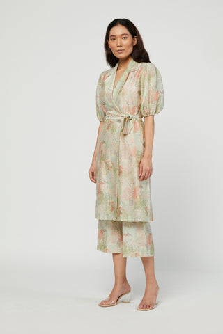 Meadow-Green & Pink Silk Tunic Set-INDIASPOPUP.COM