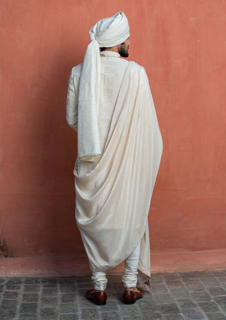 Nitika Gujral Men-Ivory Geometric Embroidered Achkan Set-INDIASPOPUP.COM