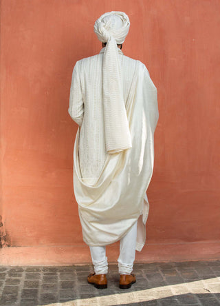 Nitika Gujral Men-Cream Matka Embroidered Achkan Set-INDIASPOPUP.COM