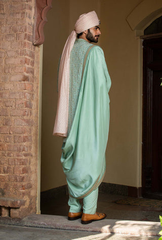 Nitika Gujral Men-Mint Green Monga Achkan Set-INDIASPOPUP.COM