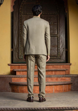 Nitika Gujral Men-Olive Green Embroidered Jodhpuri Suit-INDIASPOPUP.COM