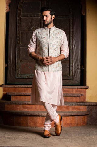 Nitika Gujral Men-Cream Embroidered Bundi Kurta Set-INDIASPOPUP.COM