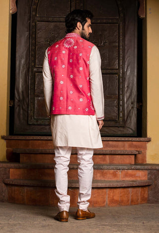 Nitika Gujral Men-Coral Bundi With Pink Kurta And Pant-INDIASPOPUP.COM