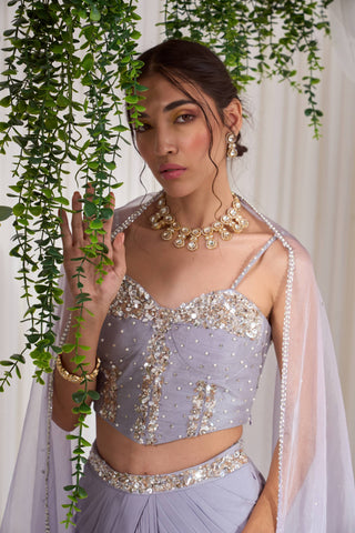 Nidhika Shekhar-Dull Lilac Corset And Draped Skirt Set-INDIASPOPUP.COM