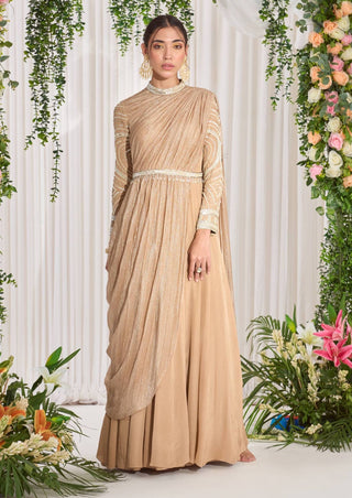 Nidhika Shekhar-Golden Deep Shimmer Anarkali With Belt-INDIASPOPUP.COM