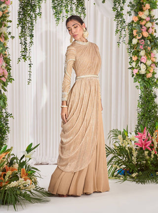 Nidhika Shekhar-Golden Deep Shimmer Anarkali With Belt-INDIASPOPUP.COM