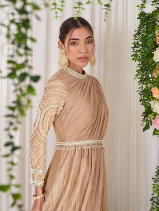 Nidhika Shekhar-Golden Deep Shimmer Anarkali With Belt-INDIASPOPUP.COM