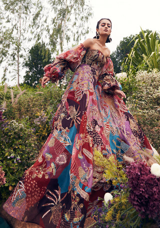 Aisha Rao-Plum Printed Embellished Gown-INDIASPOPUP.COM