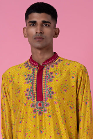 Siddhartha Bansal-Yellow Ochre Embroidered Kurta Set-INDIASPOPUP.COM