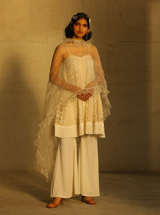 Parul And Preyanka-White Kurta With Dupatta & Palazzo-INDIASPOPUP.COM