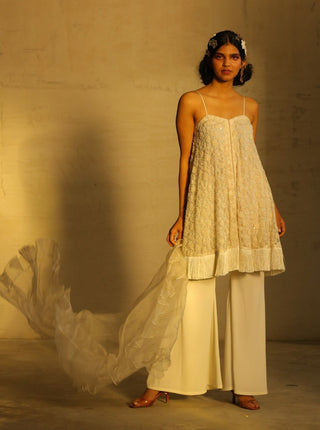 Parul And Preyanka-White Kurta With Dupatta & Palazzo-INDIASPOPUP.COM