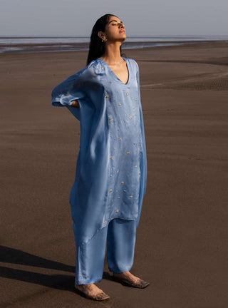 Ease-Powder Blue Embroidered Cowl Kurta With Pant-INDIASPOPUP.COM