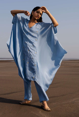 Ease-Powder Blue Embroidered Cowl Kurta With Pant-INDIASPOPUP.COM
