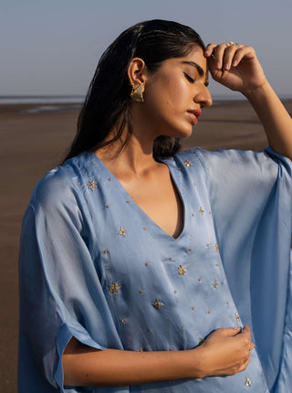 Ease-Powder Blue Embroidered Cowl Kurta With Pant-INDIASPOPUP.COM
