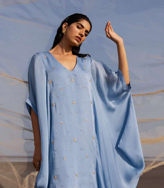 Ease-Powder Blue Embroidered Cowl Kurta With Pant-INDIASPOPUP.COM