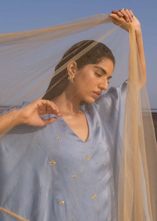 Ease-Powder Blue Embroidered Cowl Kurta With Pant-INDIASPOPUP.COM