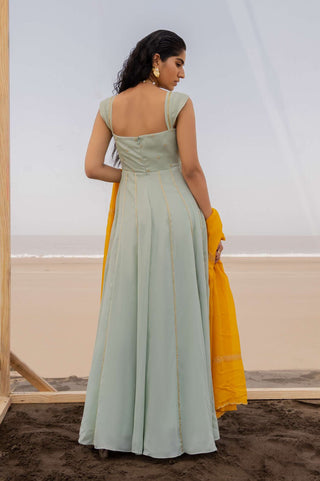Ease-Mint Blue Embroidered Anarkali With Dupatta-INDIASPOPUP.COM
