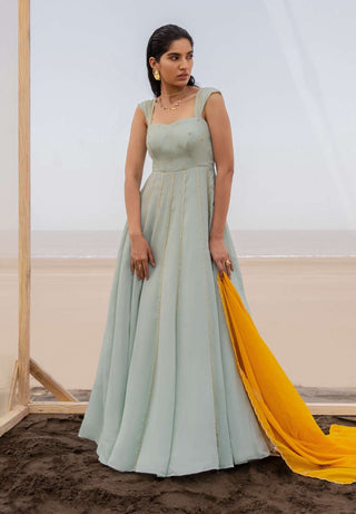 Ease-Mint Blue Embroidered Anarkali With Dupatta-INDIASPOPUP.COM