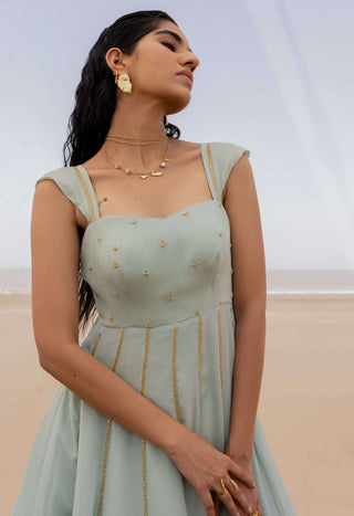Ease-Mint Blue Embroidered Anarkali With Dupatta-INDIASPOPUP.COM