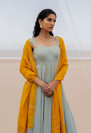 Ease-Mint Blue Embroidered Anarkali With Dupatta-INDIASPOPUP.COM