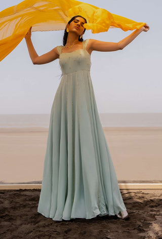 Ease-Mint Blue Embroidered Anarkali With Dupatta-INDIASPOPUP.COM