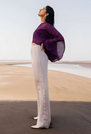 Ease-Purple Ivory Cutdana Embroidered Jumpsuit-INDIASPOPUP.COM
