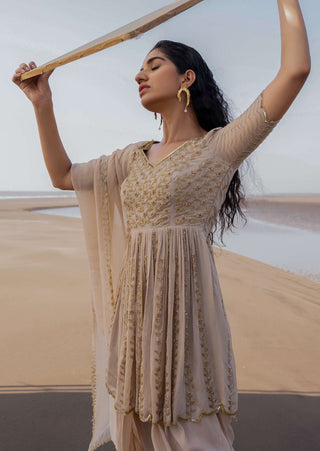 Ease-Ivory Floral Embroidered Dhoti Set-INDIASPOPUP.COM