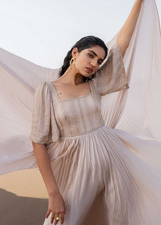 Ease-Ivory Line Embroidered Anarkali With Dupatta-INDIASPOPUP.COM