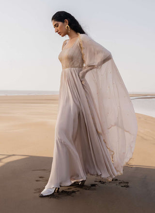 Ease-Ivory Line Embroidered Anarkali With Dupatta-INDIASPOPUP.COM