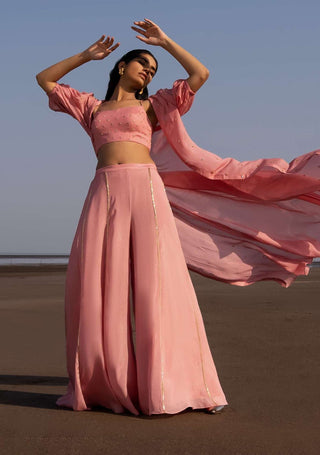 Ease-Mauve Embroidered Sharara With Blouse And Jacket-INDIASPOPUP.COM