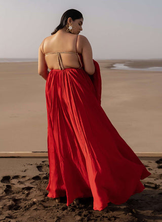 Ease-Red Backless Anarkali With Dupatta-INDIASPOPUP.COM