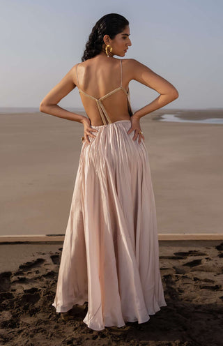 Ease-Ivory Backless Anarkali With Dupatta-INDIASPOPUP.COM