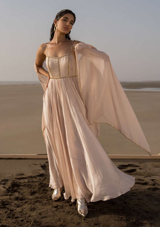 Ease-Ivory Backless Anarkali With Dupatta-INDIASPOPUP.COM