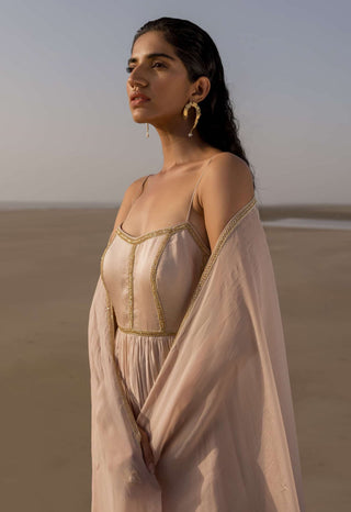Ease-Ivory Backless Anarkali With Dupatta-INDIASPOPUP.COM