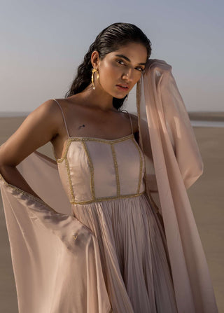 Ease-Ivory Backless Anarkali With Dupatta-INDIASPOPUP.COM