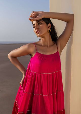 Ease-Rani Pink Tiered Dress And Palazzo-INDIASPOPUP.COM