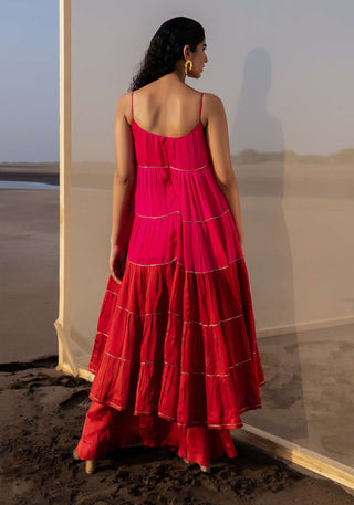 Ease-Rani Pink Tiered Dress And Palazzo-INDIASPOPUP.COM